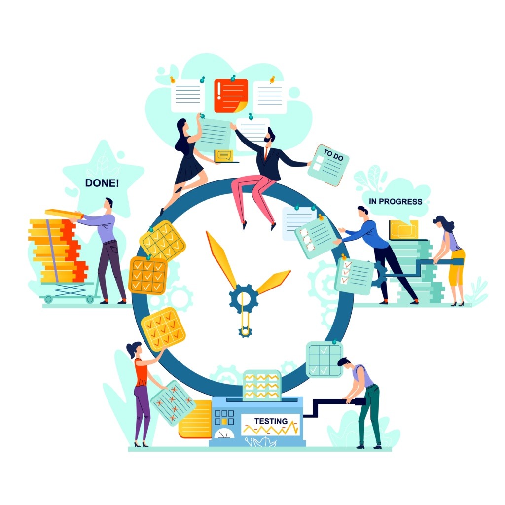 Stages of a project along the project timeline